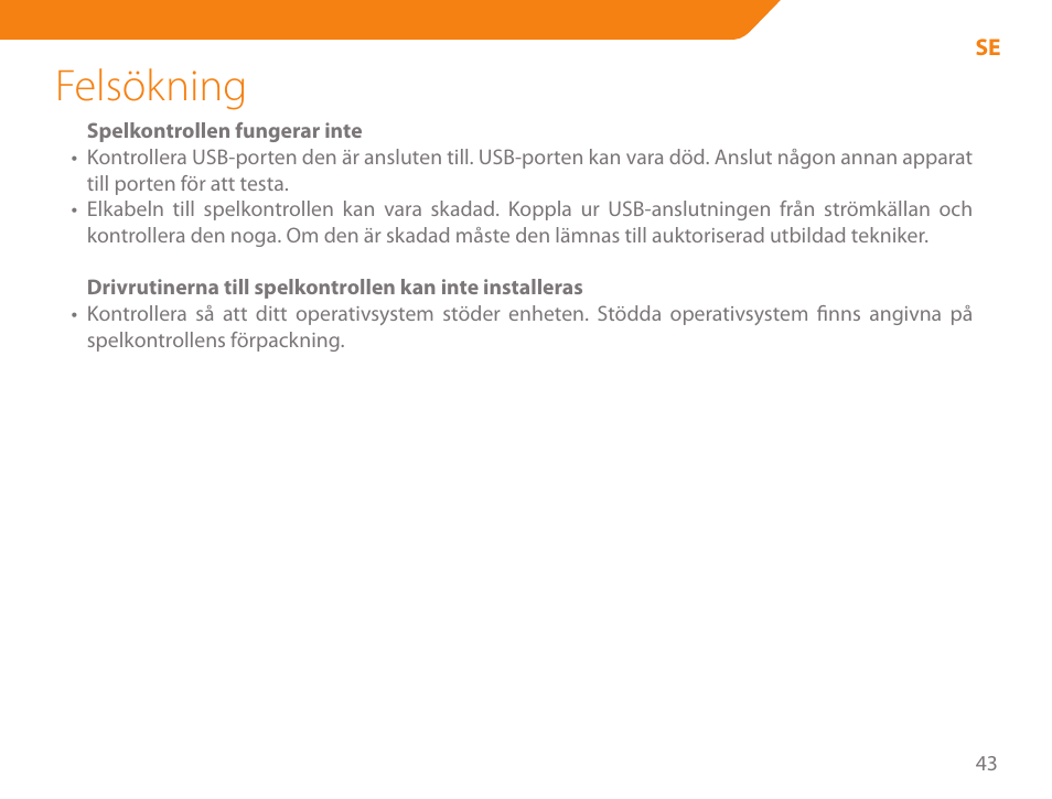 Felsökning | Acme GS03 User Manual | Page 43 / 76