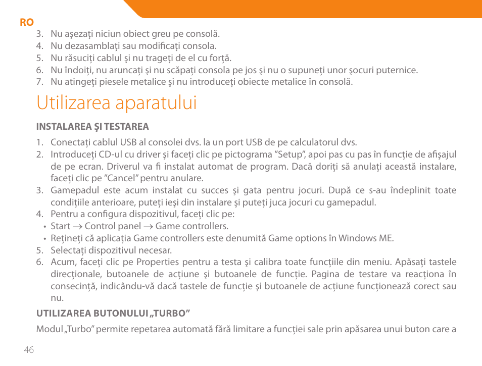 Utilizarea aparatului | Acme GS03 User Manual | Page 46 / 76