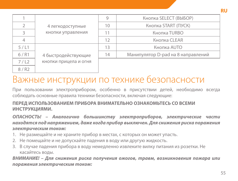 Важные инструкции по технике безопасности | Acme GS03 User Manual | Page 55 / 76
