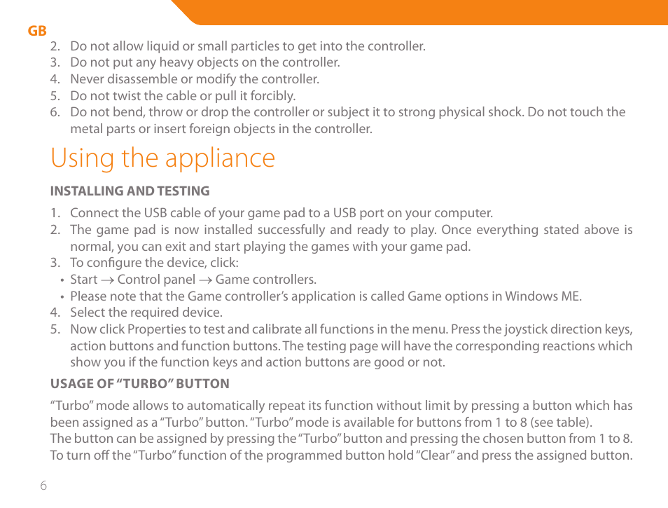 Using the appliance | Acme GS03 User Manual | Page 6 / 76