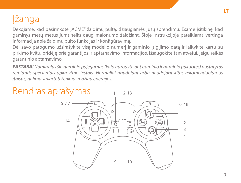 Įžanga, Bendras aprašymas | Acme GS03 User Manual | Page 9 / 76