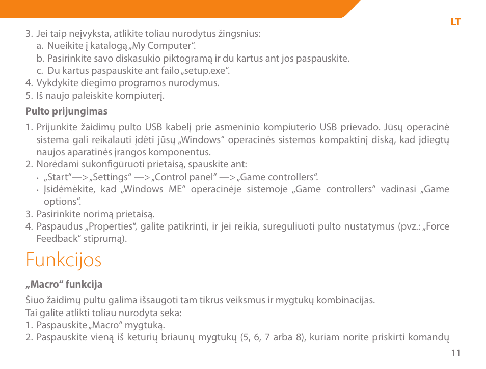Funkcijos | Acme GA03 User Manual | Page 11 / 80