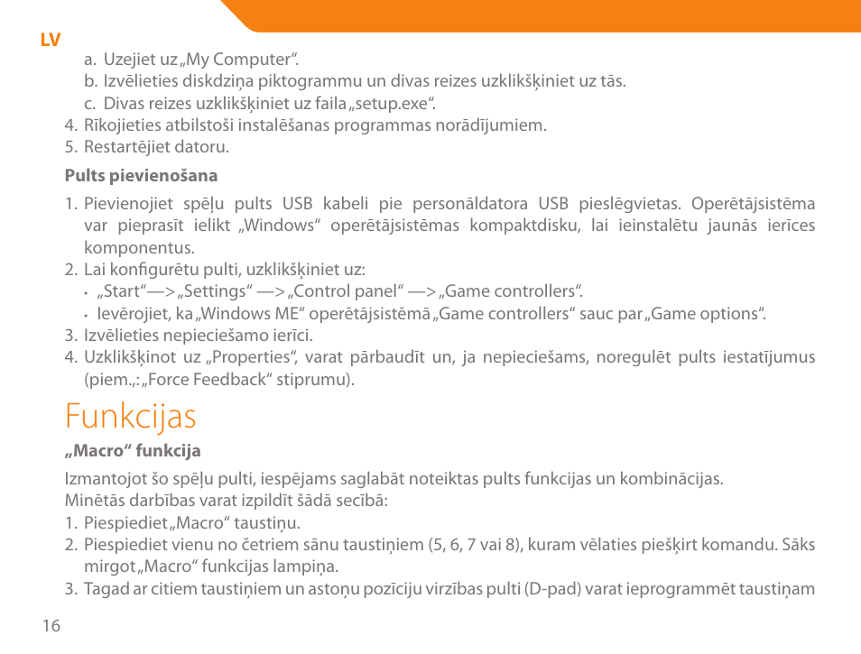 Funkcijas | Acme GA03 User Manual | Page 16 / 80