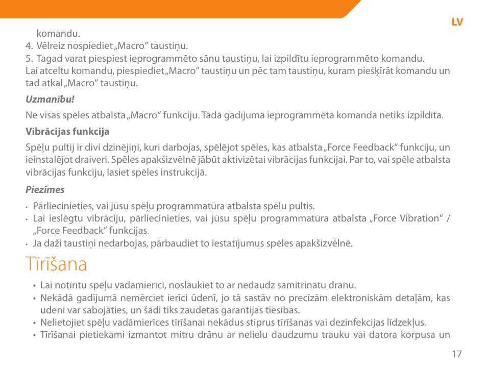 Tīrīšana | Acme GA03 User Manual | Page 17 / 80