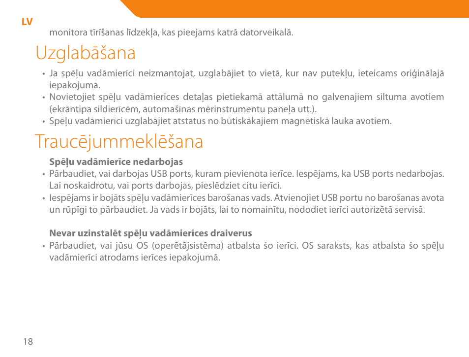 Uzglabāšana, Traucējummeklēšana | Acme GA03 User Manual | Page 18 / 80