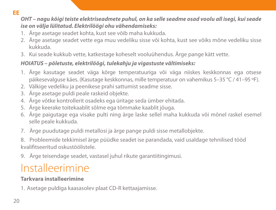 Installeerimine | Acme GA03 User Manual | Page 20 / 80