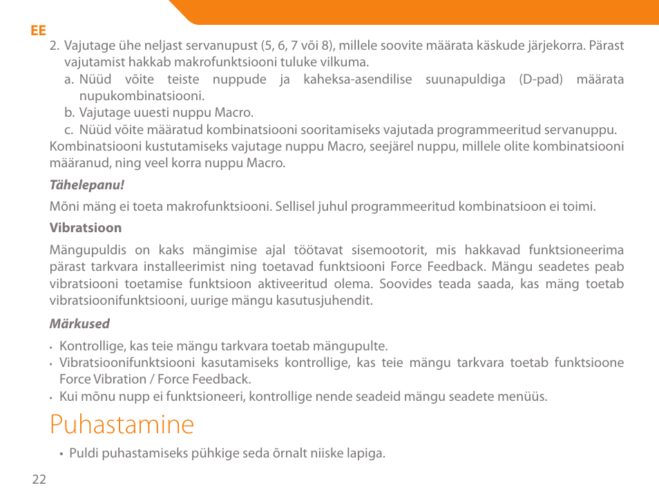 Puhastamine | Acme GA03 User Manual | Page 22 / 80
