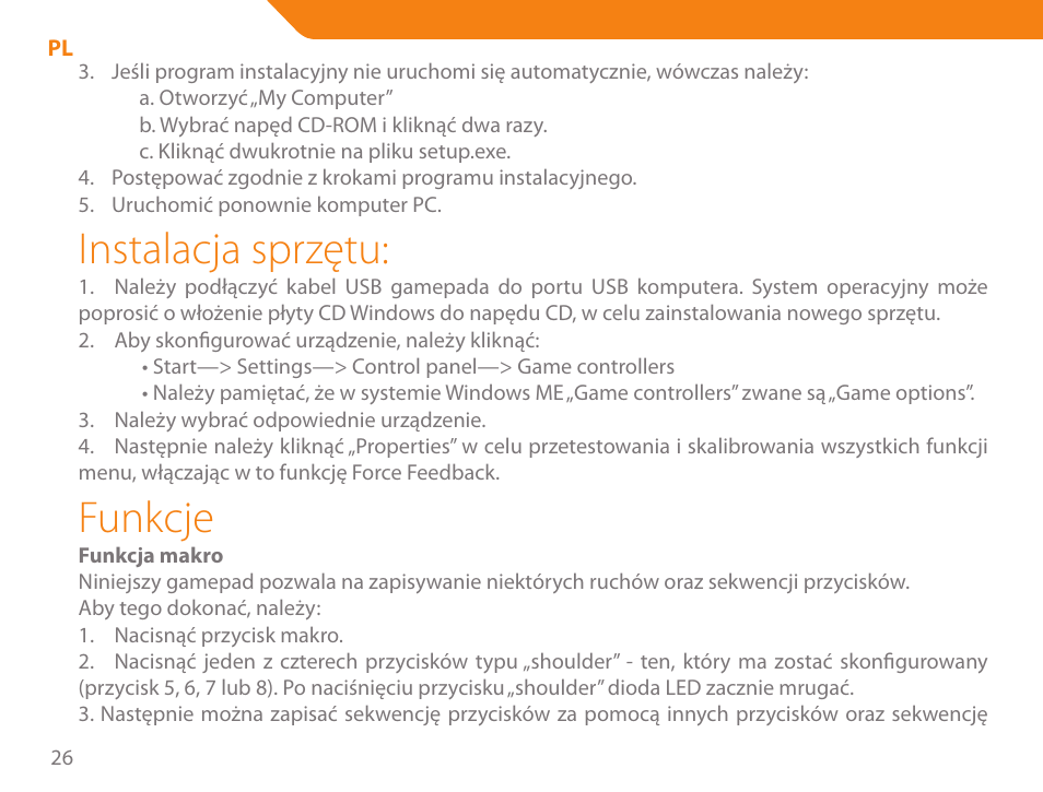 Instalacja sprzętu, Funkcje | Acme GA03 User Manual | Page 26 / 80