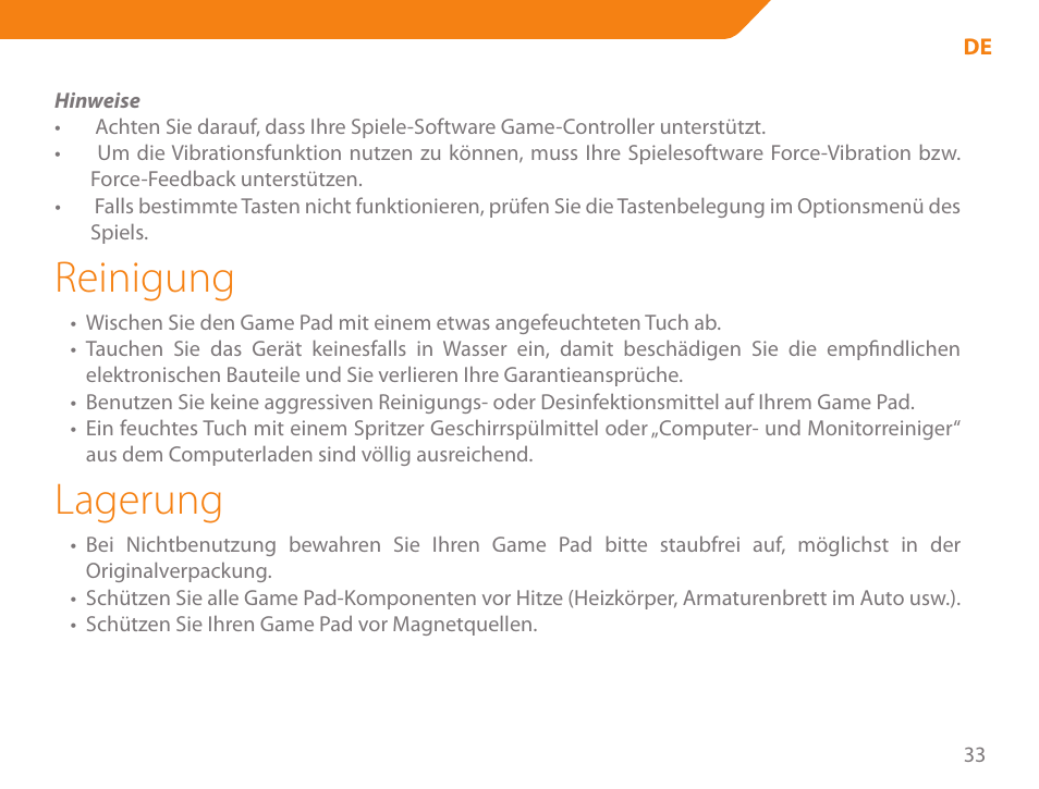 Reinigung, Lagerung | Acme GA03 User Manual | Page 33 / 80