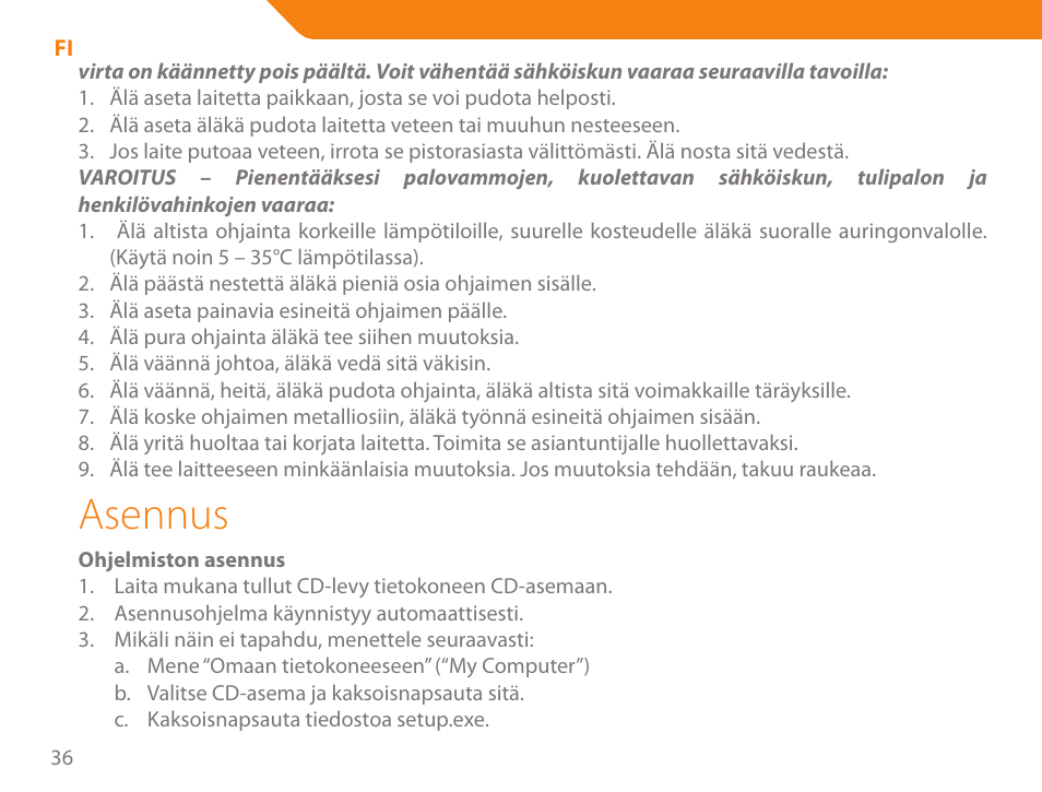 Asennus | Acme GA03 User Manual | Page 36 / 80