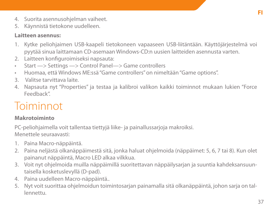 Toiminnot | Acme GA03 User Manual | Page 37 / 80