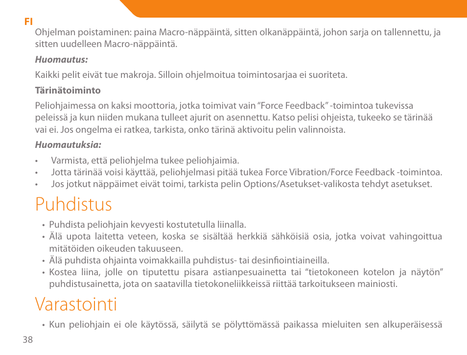 Puhdistus, Varastointi | Acme GA03 User Manual | Page 38 / 80