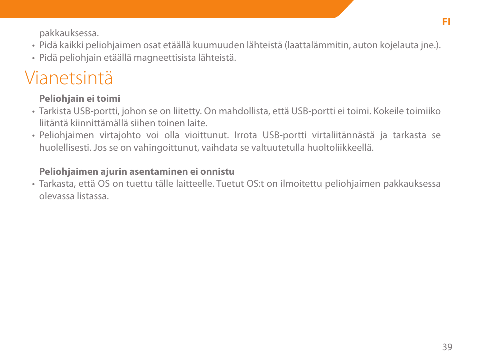Vianetsintä | Acme GA03 User Manual | Page 39 / 80