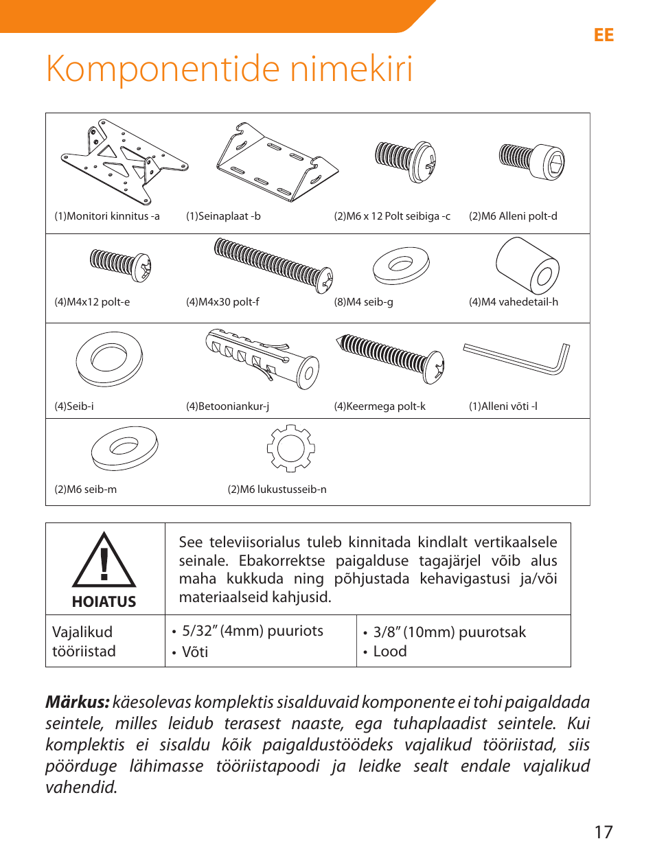 Komponentide nimekiri, 17 ee | Acme LCD109 User Manual | Page 17 / 66
