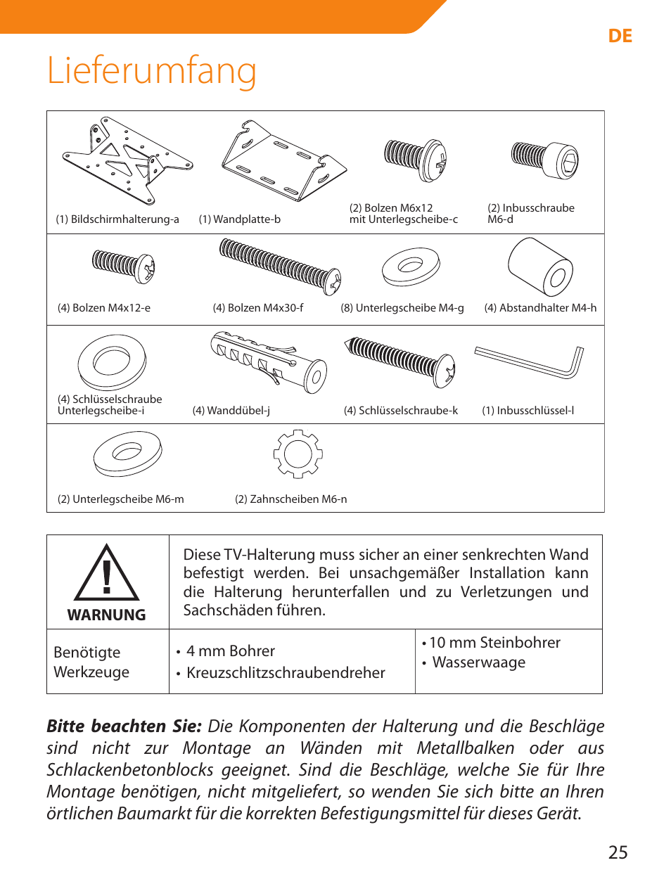 Lieferumfang, 25 de | Acme LCD109 User Manual | Page 25 / 66