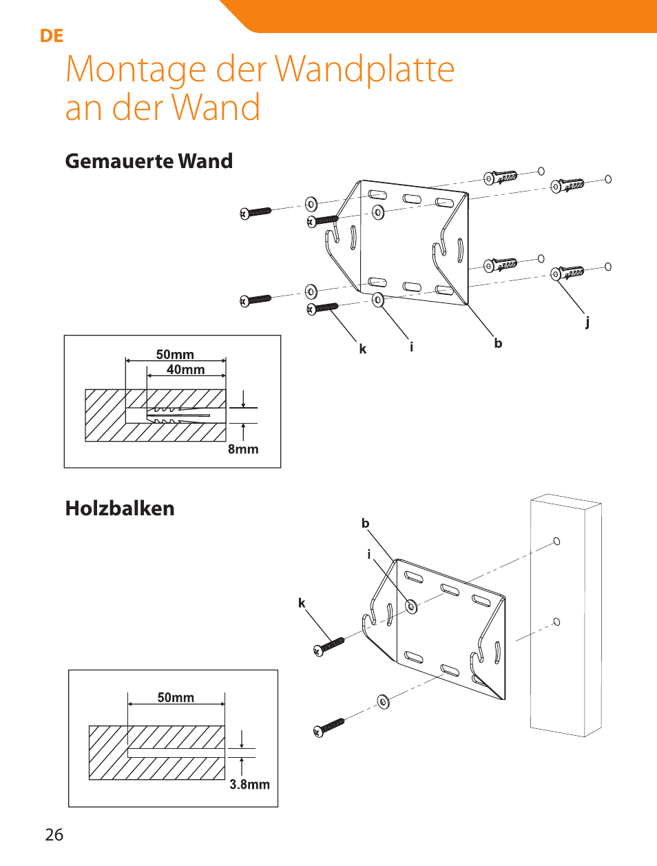 Montage der wandplatte an der wand | Acme LCD109 User Manual | Page 26 / 66