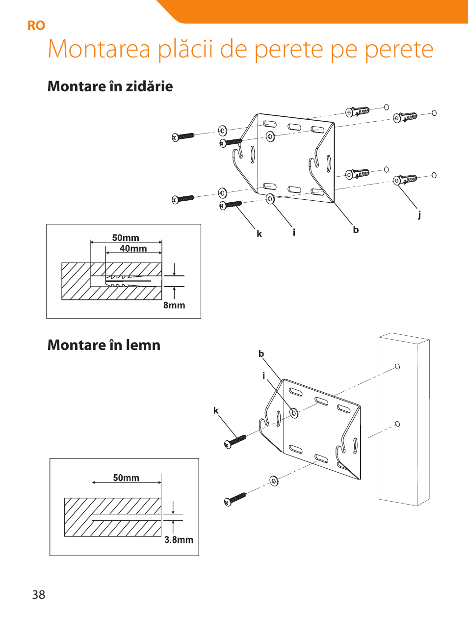 Montarea plăcii de perete pe perete | Acme LCD109 User Manual | Page 38 / 66