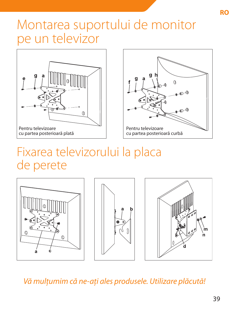 Montarea suportului de monitor pe un televizor, Fixarea televizorului la placa de perete | Acme LCD109 User Manual | Page 39 / 66