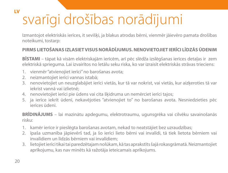 Svarīgi drošības norādījumi | Acme HD-210I User Manual | Page 20 / 90