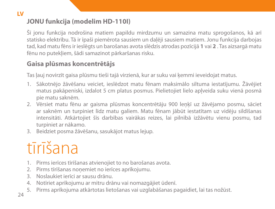 Tīrīšana | Acme HD-210I User Manual | Page 24 / 90