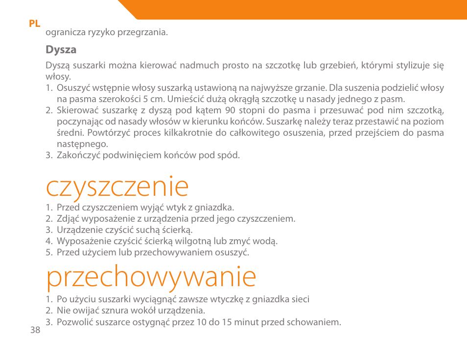 Czyszczenie, Przechowywanie | Acme HD-210I User Manual | Page 38 / 90