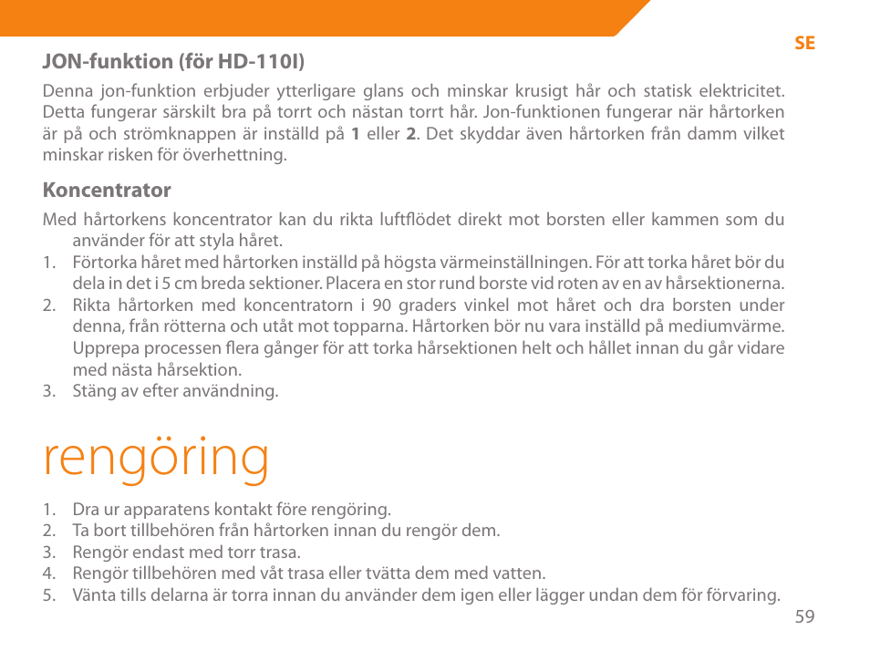 Rengöring | Acme HD-210I User Manual | Page 59 / 90