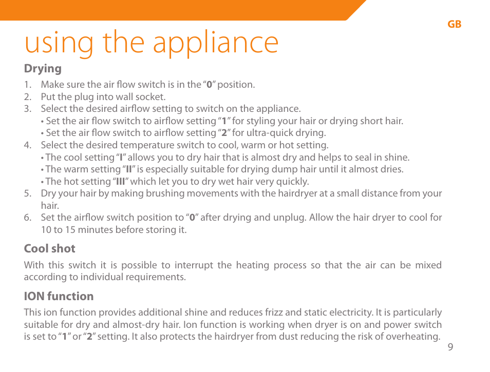 Using the appliance | Acme HD-210I User Manual | Page 9 / 90