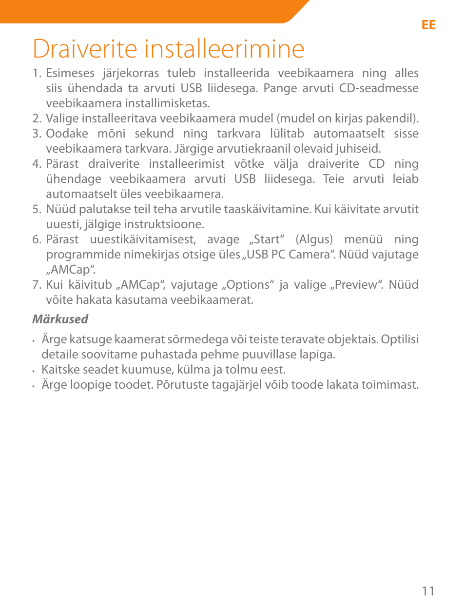 Draiverite installeerimine | Acme CA03 User Manual | Page 11 / 40