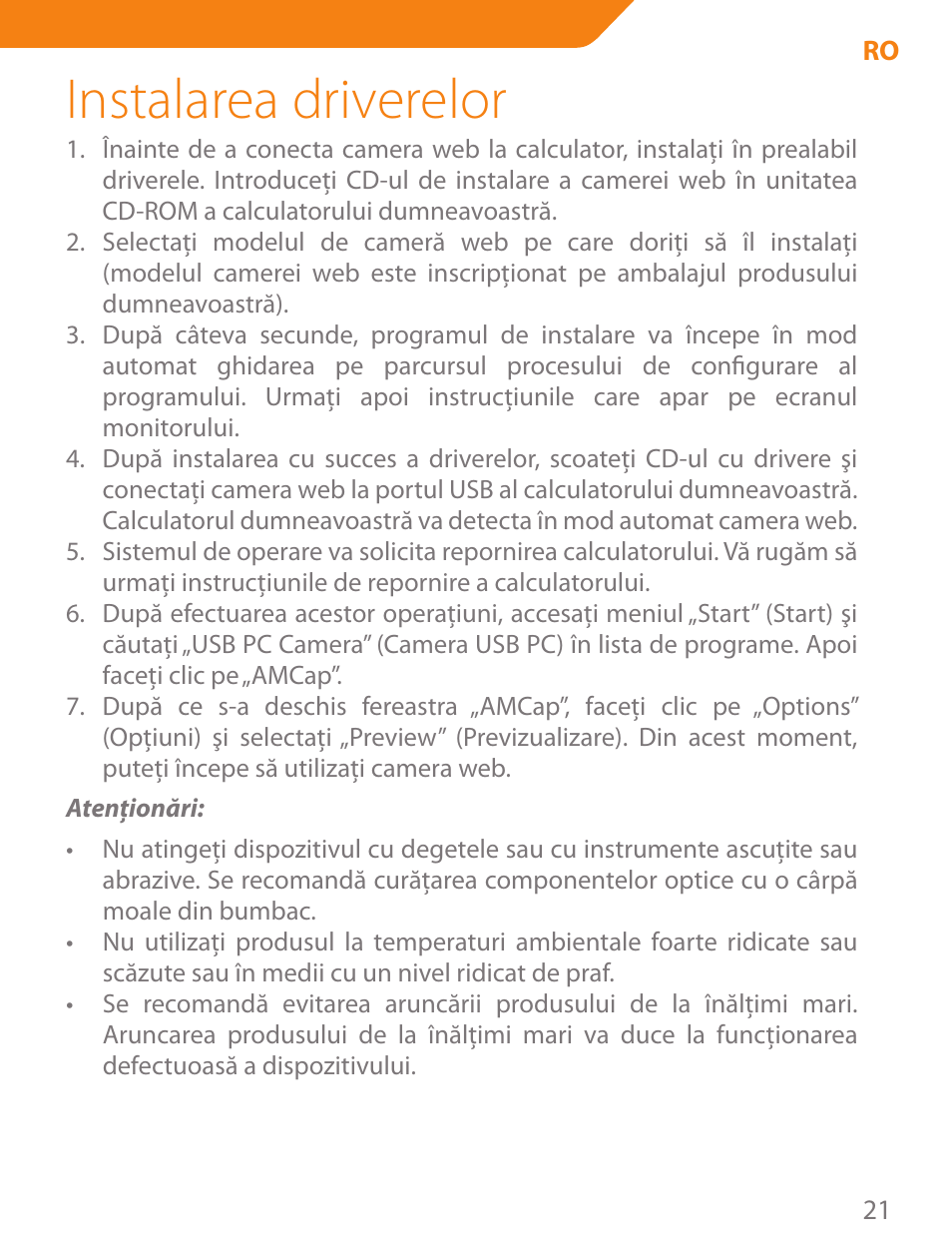 Instalarea driverelor | Acme CA03 User Manual | Page 21 / 40