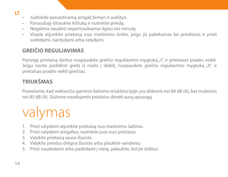 Valymas | Acme BE-100 User Manual | Page 14 / 88