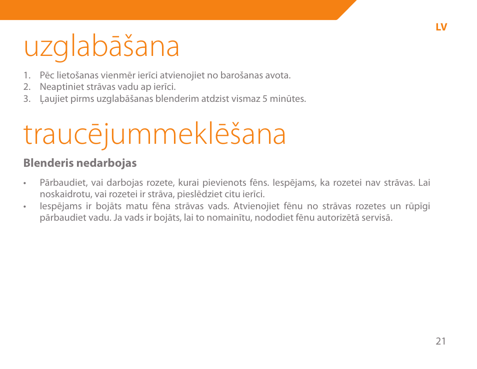 Uzglabāšana, Traucējummeklēšana | Acme BE-100 User Manual | Page 21 / 88