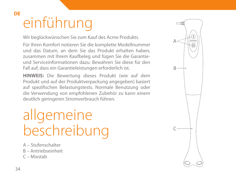 Einführung, Allgemeine beschreibung | Acme BE-100 User Manual | Page 34 / 88