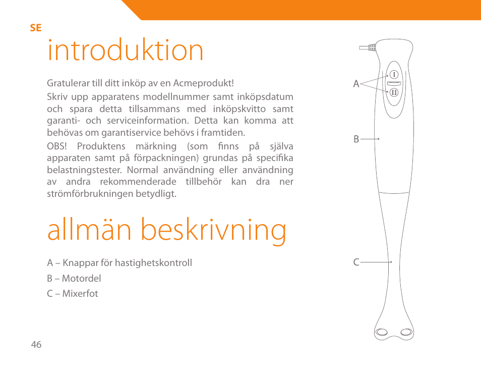 Introduktion, Allmän beskrivning | Acme BE-100 User Manual | Page 46 / 88