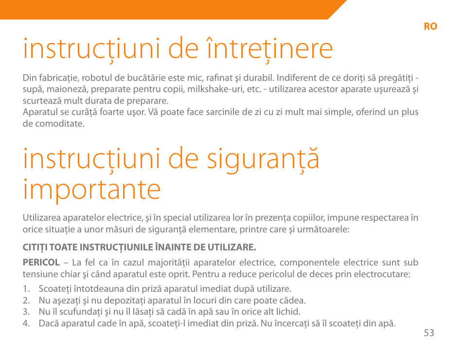 Instrucţiuni de întreţinere, Instrucţiuni de siguranţă importante | Acme BE-100 User Manual | Page 53 / 88