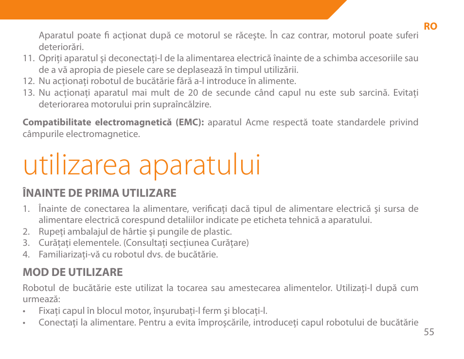 Utilizarea aparatului | Acme BE-100 User Manual | Page 55 / 88