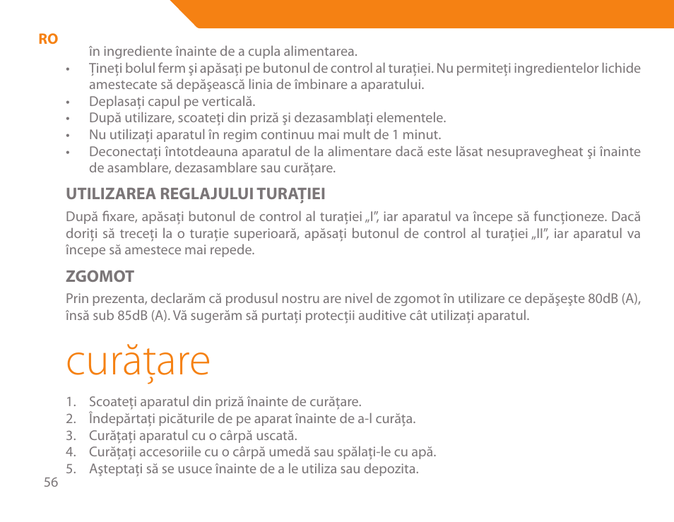 Curăţare | Acme BE-100 User Manual | Page 56 / 88
