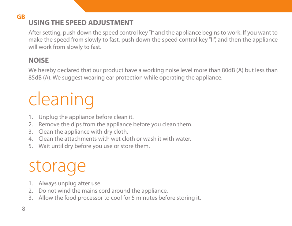 Cleaning, Storage | Acme BE-100 User Manual | Page 8 / 88