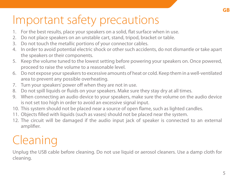 Important safety precautions, Cleaning | Acme SS-110 User Manual | Page 5 / 54