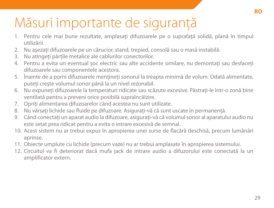 Măsuri importante de siguranţă | Acme SS-108 User Manual | Page 29 / 52