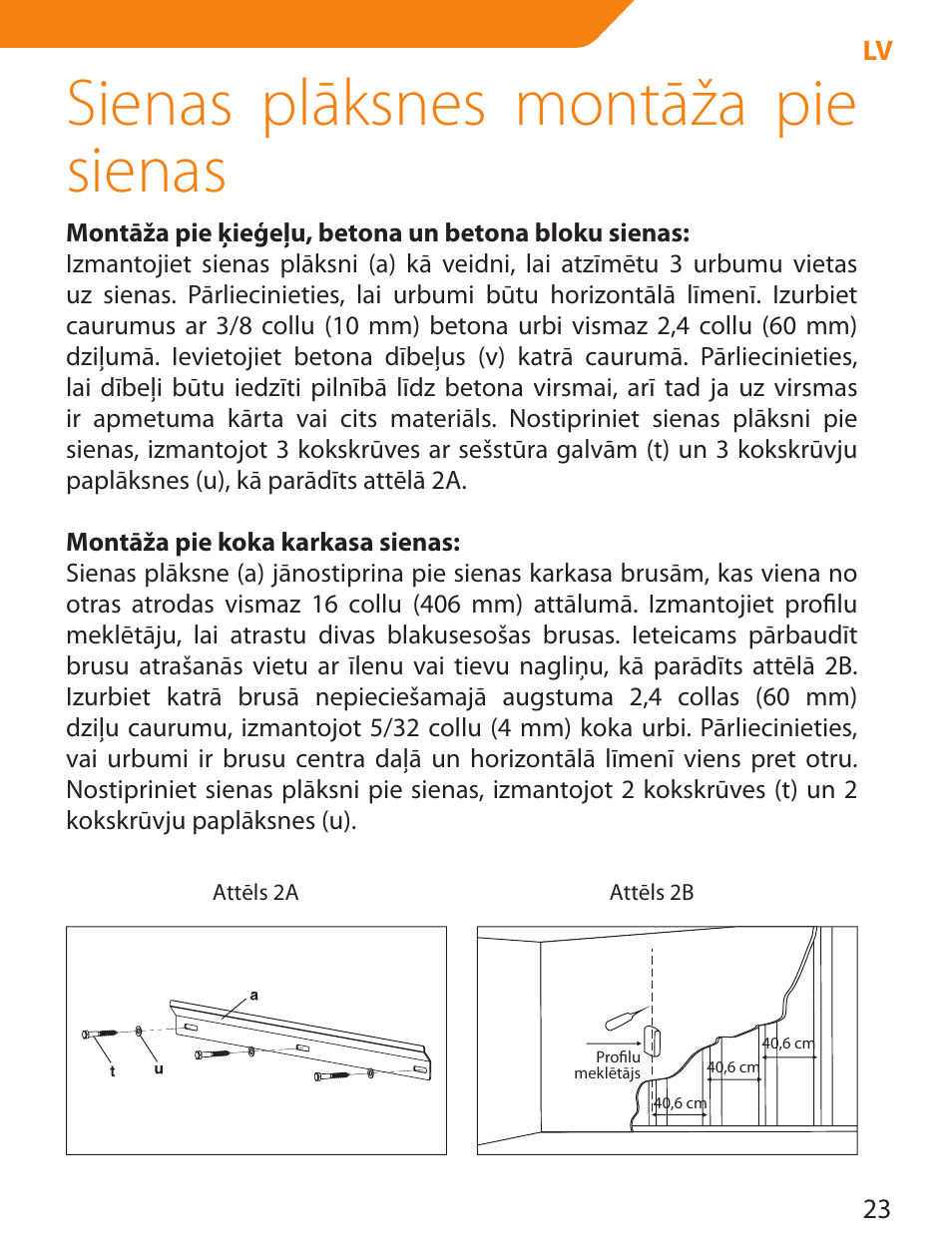 Sienas plāksnes montāža pie sienas | Acme PLB114S User Manual | Page 23 / 100