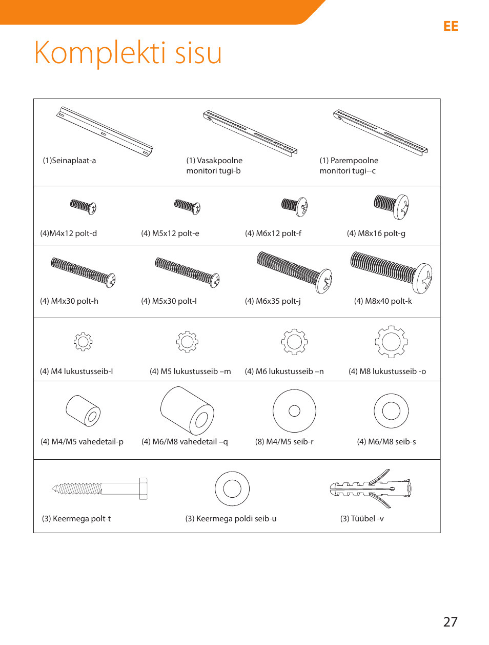 Komplekti sisu, 27 ee | Acme PLB114S User Manual | Page 27 / 100