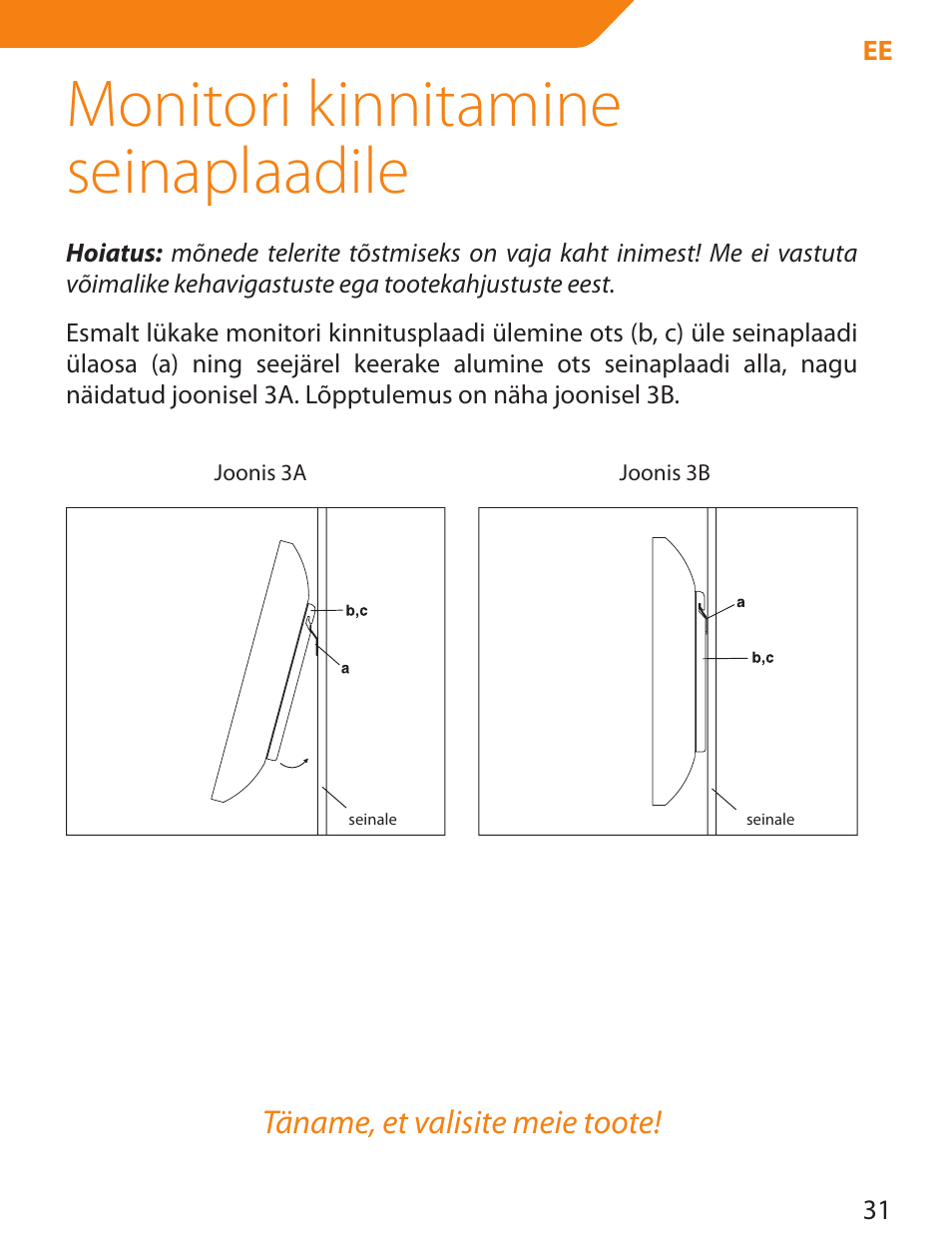 Monitori kinnitamine seinaplaadile | Acme PLB114S User Manual | Page 31 / 100