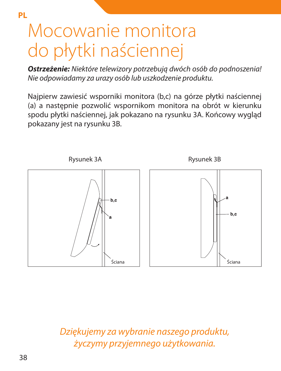 Mocowanie monitora do płytki naściennej | Acme PLB114S User Manual | Page 38 / 100