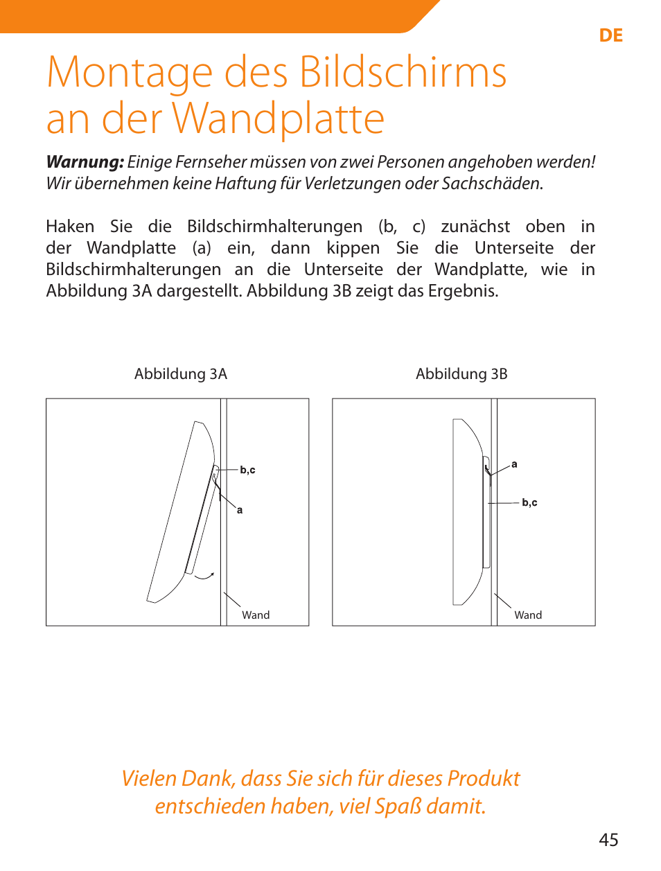 Montage des bildschirms an der wandplatte | Acme PLB114S User Manual | Page 45 / 100