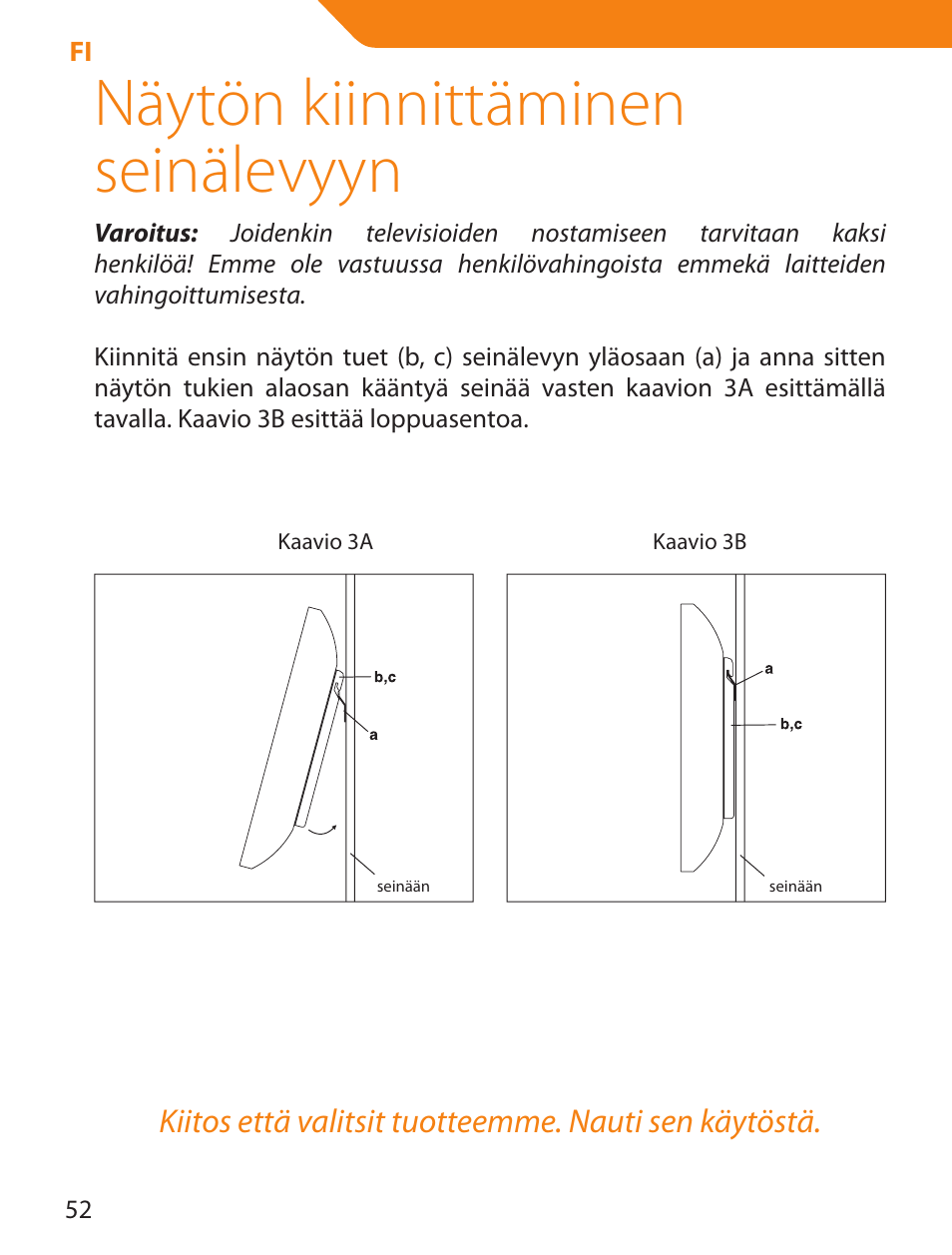 Näytön kiinnittäminen seinälevyyn | Acme PLB114S User Manual | Page 52 / 100