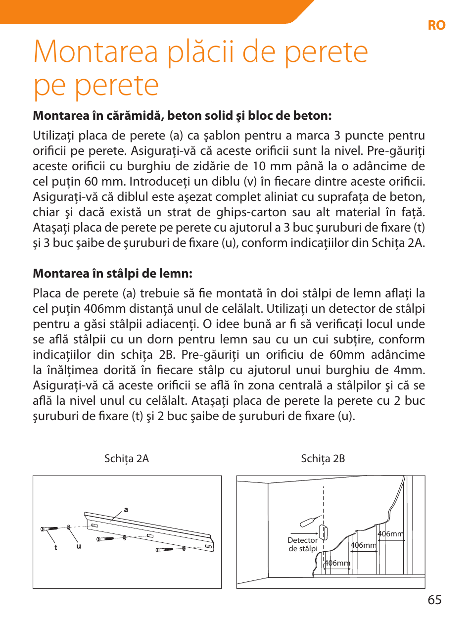 Montarea plăcii de perete pe perete | Acme PLB114S User Manual | Page 65 / 100