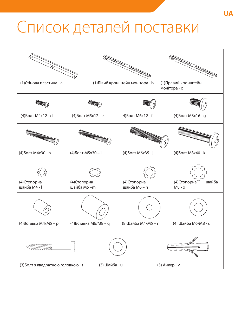 Список деталей поставки | Acme PLB114S User Manual | Page 83 / 100