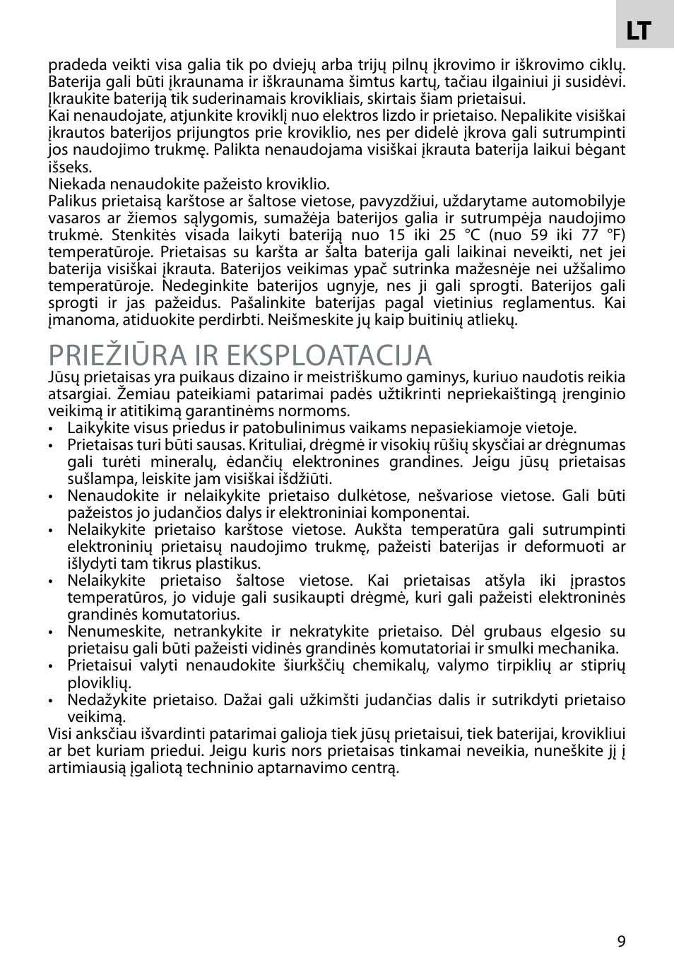 Priežiūra ir eksploatacija | Acme BH-02 User Manual | Page 9 / 28