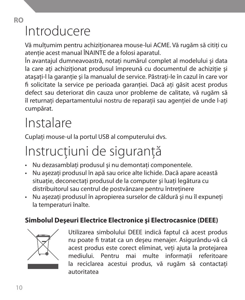 Introducere, Instalare, Instrucţiuni de siguranţă | Acme MS09 User Manual | Page 10 / 30