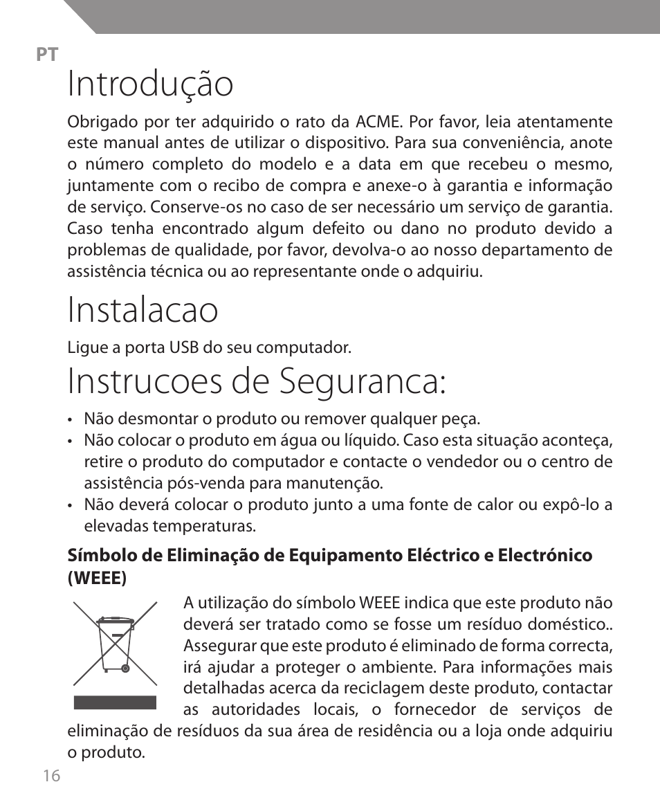 Introdução, Instalacao, Instrucoes de seguranca | Acme MS09 User Manual | Page 16 / 30